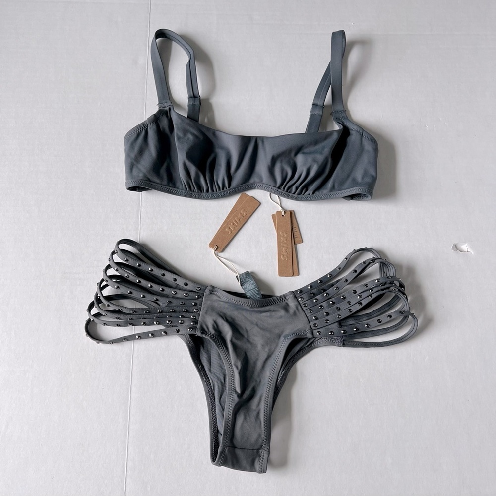 *SOLD C* NWT SKIMS Ruched bikini top Rhinestone strappy bikini bottom small - Picture 1 of 15